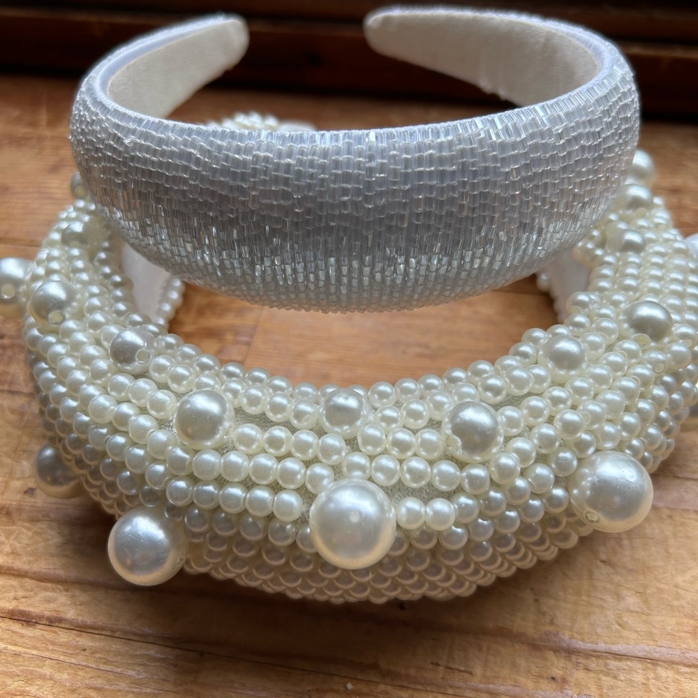 Elegant Pearl and Beaded Headbands Set of 2 Bridal, Resale, Crafts